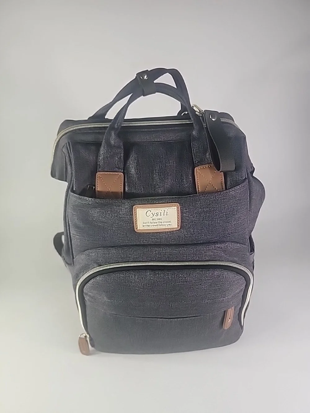 Cysili Backpack Diaper Bag Gray/Black With Insulate bottle Compartments